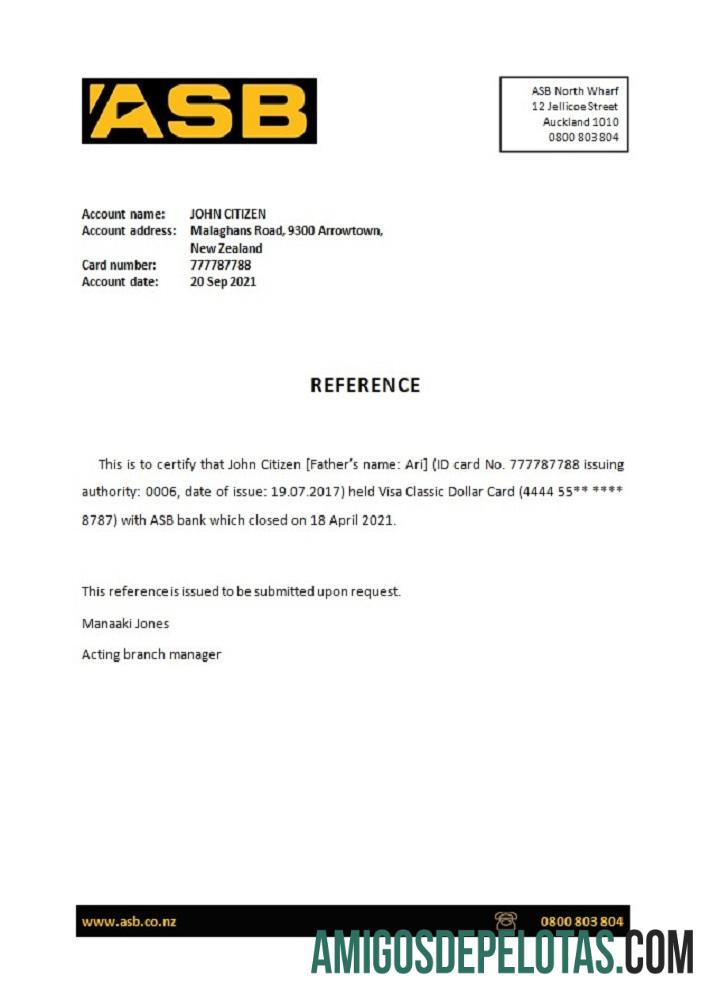 Referência de fechamento ASB da Nova Zelândia baixar para verificação